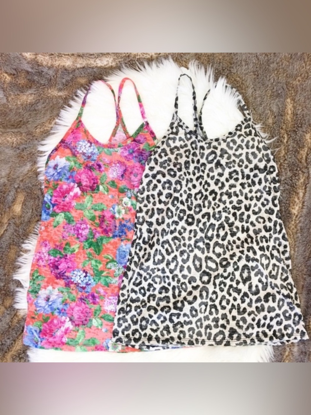 Vintage Delia’s Y2K Set of Two Semi Sheer Tank Tops Floral Animal Print